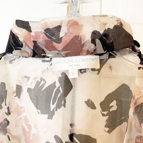 CAROLINE CONSTAS Sonya Smocked Silk Floral Print Sheer Blouse Women’s Size Small - Picture 6 of 12